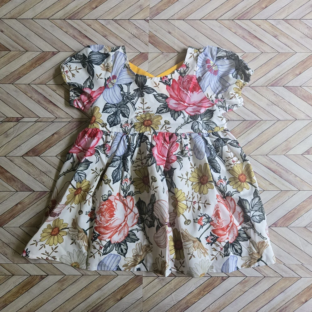 Vintage-Inspired Floral Girl's Dress Boho Garden Party Puff Sleeve Sundress 5-6Y